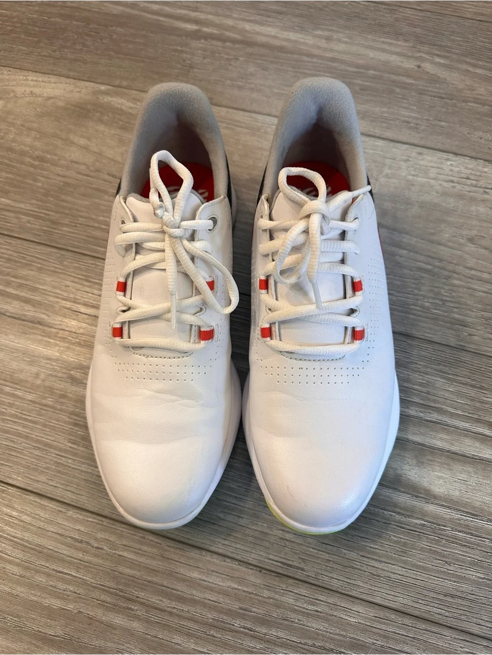 FootJoy Junior's FJ Fuel White golf shoes with red and lime accent details Size6